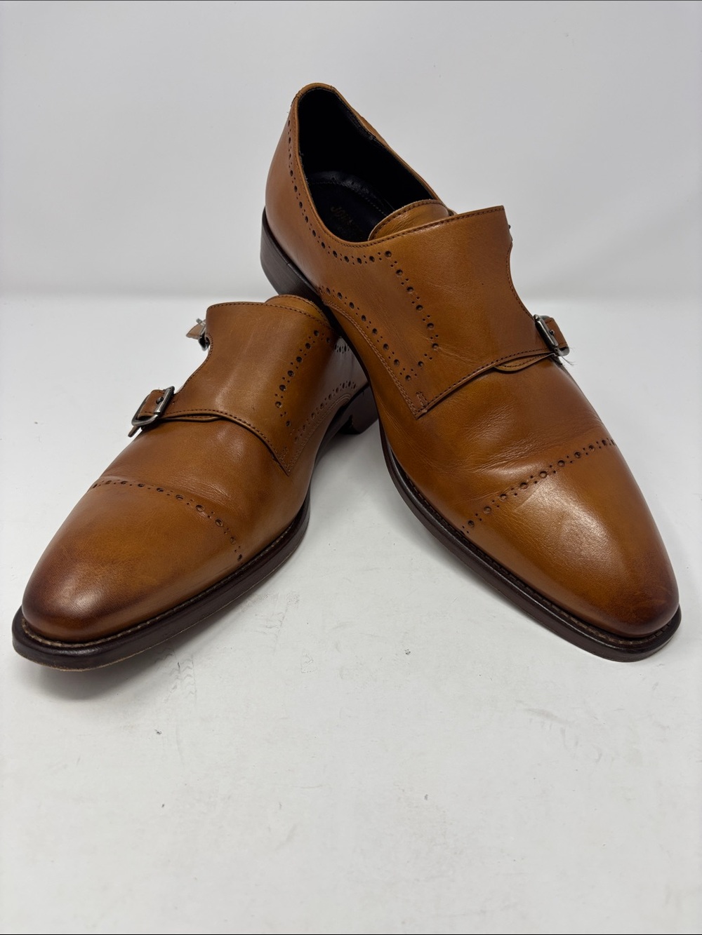 Johnston & Murphy made in Italy Men's Tan Leather Double Monk Strap 10.5 M Shoes
